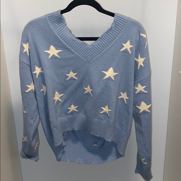 Rock N Rags Baby Blue Distressed Sweater with Star - Picture 2 of 4